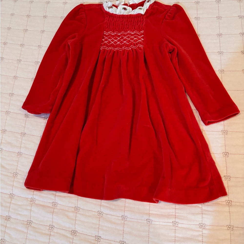 Ralph Lauren Red elegant Hand-Smocked Velour Dress